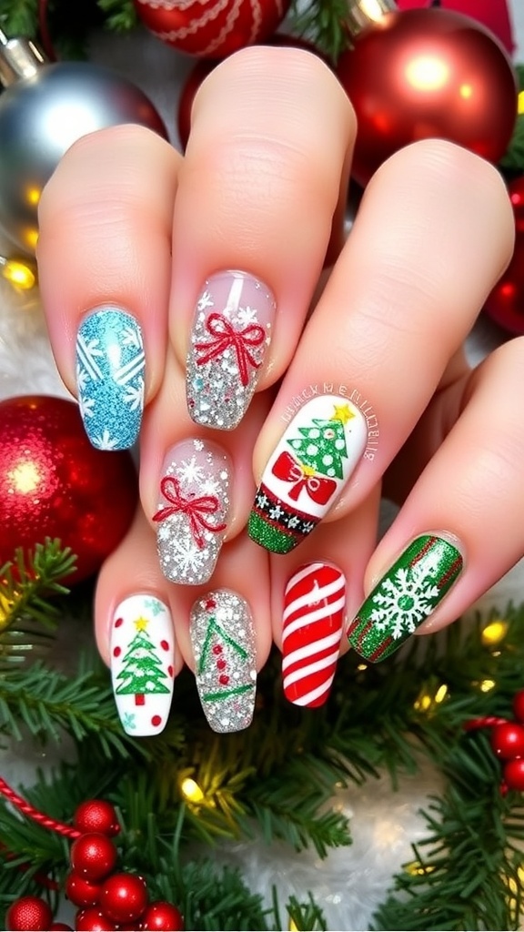 Unique Christmas Nail Art Ideas A variety of unique Christmas nail art designs with festive themes and colors.